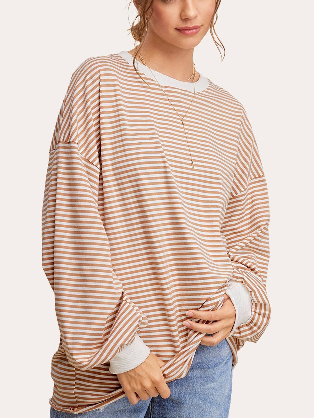 🤎 La Miel Striped Oversized Long Sleeve Top Estimated Medium
